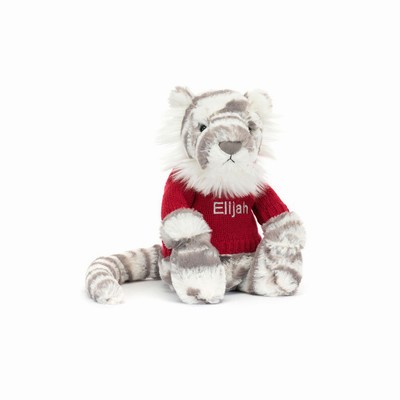 Jellycat Bashful Snow Tiger with Red Jumper USA | 38624KMLD